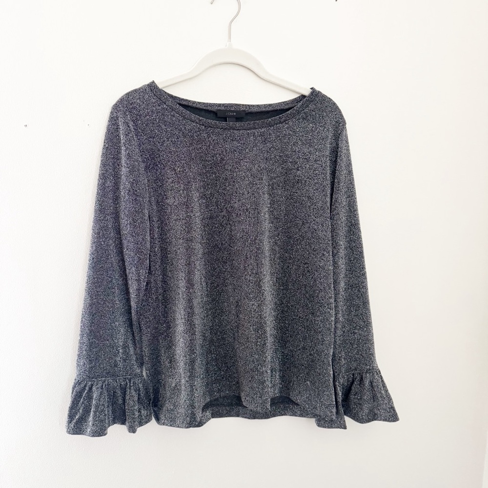 J. Crew Charcoal Long Sleeve Top with Ruffle Cuffs